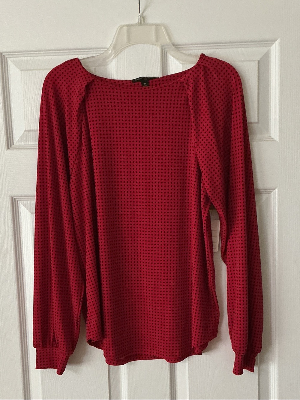 Banana Republic Red Long-Sleeve Blouse with Tiny Black Dot Print